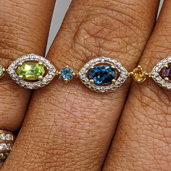 Multi-Gemstone Peridot, London Blue, Amethyst Tennis Bracelet - Picture 9 of 16